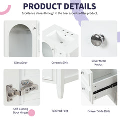 30" Bathroom Vanity with Sink, Bathroom Vanity Cabinet with Three Drawers and Door, Solid Wood and MDF, White