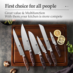 XINZUO Kitchen Tools 6 PCS Kitchen Knife Set of Utility Cleaver Chef Bread Knife High Carbon German Stainless Steel Knives sets