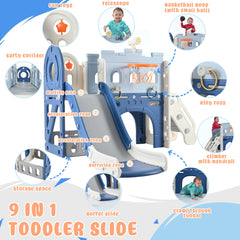 9-1 Toddler Slide Set,Kids Slide for Toddlers Ages 1+, Basketball Hoop, Tunnel and Storage Space, Pirate Ship Themed Slide