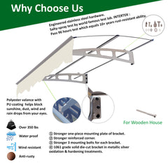 5934W Series Door Window Awning Canopy W59"xD34" Made of 0.137Inch /3.5mm Thick Virtually Crystal Solid Polycarbonate Sheet