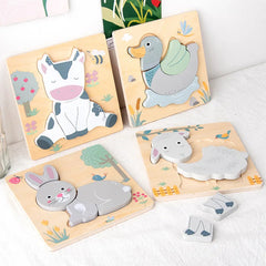 Wooden New Cartoon Animal Stereoscopic Plane Puzzle for Early Childhood Education Cognitive Puzzle Puzzle Toy