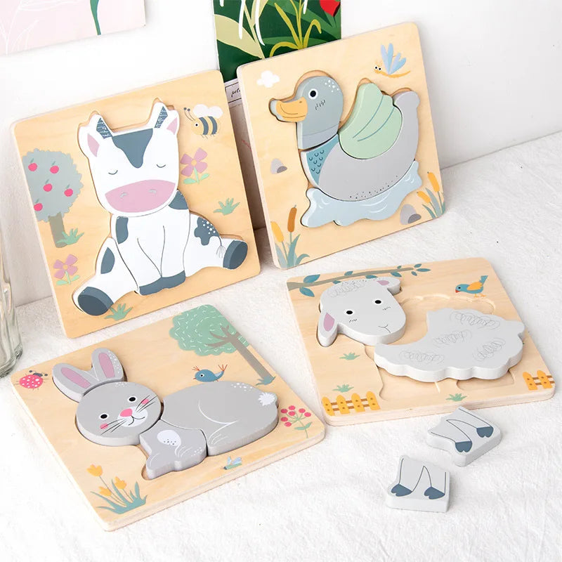 Wooden New Cartoon Animal Stereoscopic Plane Puzzle for Early Childhood Education Cognitive Puzzle Puzzle Toy