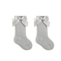 Children's Socks Combed Cotton Girl Baby Bow Princess Socks Hollow Mesh Dance Socks