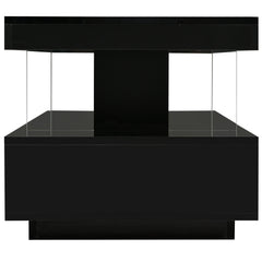 U-Can LED coffee table with storage space, modern central table with 2 drawers and display rack, equipped with LED lights, black