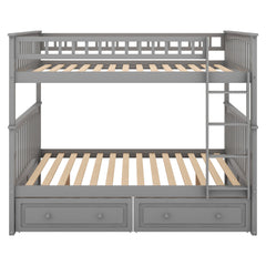 Full over Full Bunk Bed with Drawers, Convertible Beds  Gray