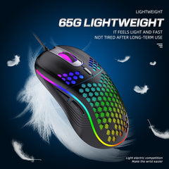 Wired gaming mouse with hollow holes and glowing light lightweight gaming mouse for esports