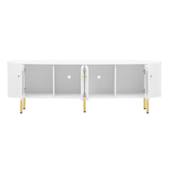 U-Can Modern TV Stand for TVs up to 80 Inches, Entertainment Center with 4 Cabinets, Wood with Metal Legs and Handles White