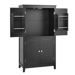 Bathroom floor storage cabinet, bathroom storage cabinet, 4-door independent cabinet, adjustable shelf, adaptive shelf, black