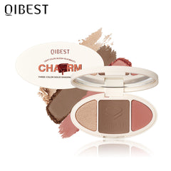 QIBEST High Gloss Repairing All-In-One Plate Matte Brightening Glitter Powder Blush Rouge Plate Powder Cake Repairing Plate