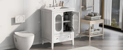 24" Bathroom Vanity with Sink, Bathroom Vanity Cabinet with One Drawer and Doors, Adjustable Shelf, Solid Wood and MDF, White