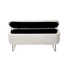 Ivory White Storage Ottoman Bench for End of Bed Gold Legs