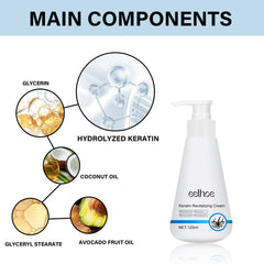 Keratin Revitalizing Cream, Long Lasting Fragrance Soft Light Smoothing Frizz Repair Split End Conditioner