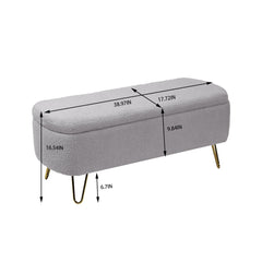 Grey Storage Ottoman Bench for End of Bed Gold Legs Modern Grey Faux Fur Entryway Bench