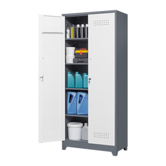 Metal storage cabinets, lockable cleaning tool cabinets, high broom tool organizers, and large storage cabinets in storage store