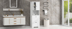 Tall Bathroom Cabinet with Four Doors, Large Storage Space Open Shelve, Upper Storage Cabinet, Whit
