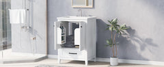 24" Bathroom Vanity with Sink, Bathroom Vanity Cabinet with One Drawer and Doors, Solid Wood and MDF, White