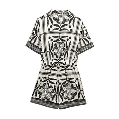 Versatile woven Cuban collar jumpsuit shorts