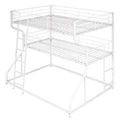 Full XL over Twin XL over Queen Size Triple Bunk Bed with Long and Short Ladder White