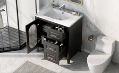 30" Bathroom Vanity with Sink, Bathroom Vanity Cabinet with Two Drawers and Door, Adjustable Shelf, Solid Wood and MDF, Black