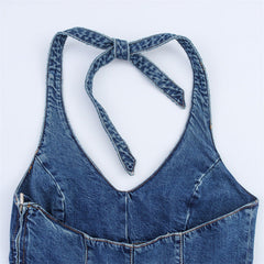Fashionable and Sexy Halter Denim Jumpsuit for Women Style