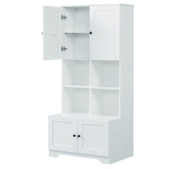 Bathroom storage cabinet, 4-door independent cabinet, adjustable shelf, open multi-layer shelf, white