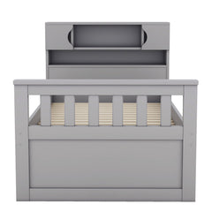 Twin Size Captain Platform Bed Frame with Storage Bookcases and Shelves,Four Drawers, Gray