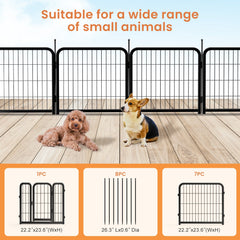 Outdoor 12 piece dog fence, 24 inch portable indoor game fence for small dog pets. Black, 22.2 inches wide x 23.6 inches high.
