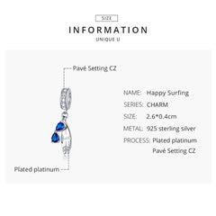 bamoer 2020 Summer Series Surfing with Sunglass Pendant Charm for Bracelet 925 Sterling Silver DIY Jewelry Accessories BSC263