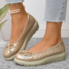 Hollow out ultra light bow soft sole thick sole plus size women's shoes