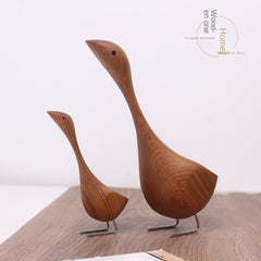 Swan Wooden Figurine Creative Desktop Home Decor Wood Carved Goose Craft Carving Nordic Figurine
