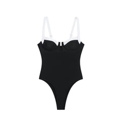 High fork V-neck vacation hot girl one-piece swimsuit female