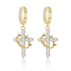 Rotating Crown Cross Earrings Set with Zircon