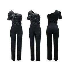 Sleeveless One-Piece Pants - European and American Style Off-the-Shoulder Short Sleeve Slim Fit