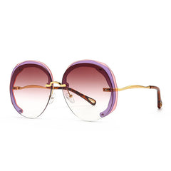 Fashion Oversized Rimless Round Sunglasses Women Clear Ocean Gradient Lens Shades