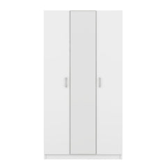 3 Door Wardrobe with Mirror, Armoire with Hanging Rod and 3 Fixed Shelves,White
