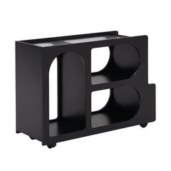 Stylish mobile desk with lockable wheels,bedside table with 5mm thick grooved tempered glass and gold round bars ，black