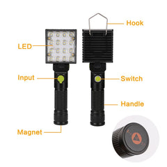 16 LEDs Work Flashlights White Red Blue Light Car Repair Working Lamp USB 18650 Torch Built-in Magnet Hook