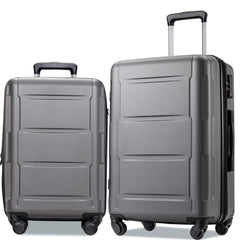 Expanable Spinner Wheel 2 Piece Luggage Set ABS Lightweight Suitcase with TSA Lock 20inch+24inch Dark Gray + Plastic