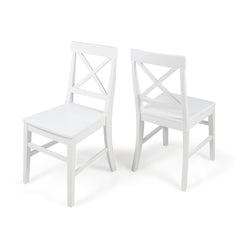 Roshan Farmhouse Acacia Wood Dining Chairs, White (Set of 2)