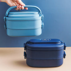 Japanese style simple portable microwaveable double layer partition lunch box bento box with cutlery