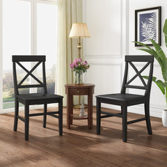 Roshan Farmhouse Acacia Wood Dining Chairs, Black (Set of 2)