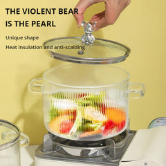 Small Bear Soup Bowl, Large Household New High Beauty Salad Bowl, Instant Noodle Bowl with Cover, Double Ear Glass Pot