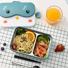 Cartoon cute microwaveable stainless steel lunch box with compartments for insulation and portable lunch box