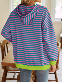 Loose casual striped hooded sweatshirt