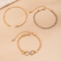 Retro heart-shaped full diamond chain 8-shaped bracelet, simple geometric rhinestone micro inlaid versatile bracelet for women