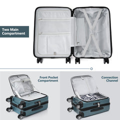 Carry-on Luggage 20 Inch Front Open Luggage Lightweight Suitcase with Front Pocket and USB Port, 1 Portable Carrying Case  Blue