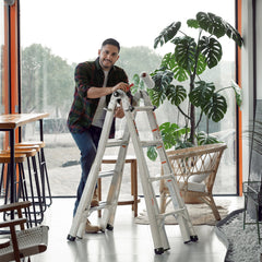 17ft Multi-Position Foldable Aluminum Ladder, A-Frame and Straight Ladder, ANSI 250lbs