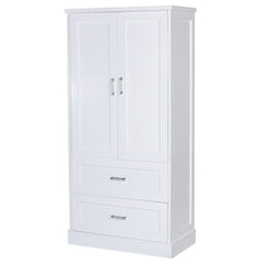Tall Bathroom Storage Cabinet, Cabinet with Two Doors and Drawers, Adjustable Shelf, MDF Board, White