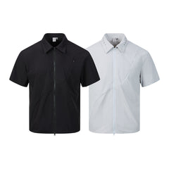 Zipper short sleeved shirt men's loose solid color shirt