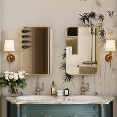 16x24 inch embedded metal frame medicine cabinet with mirror storage cabinet and adjustable shelf matte gold